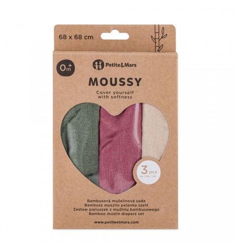 Petite&Mars Moussy - 3 pieluchy bambusowe 68x68 | Botanic Tones